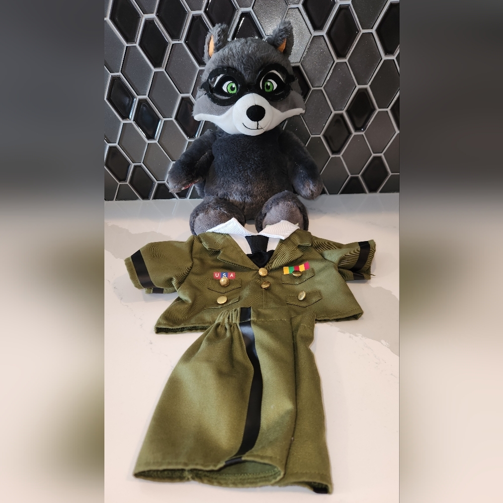 Oliver Raccoon Build a Bear with  Military Outfit  Plush Toy